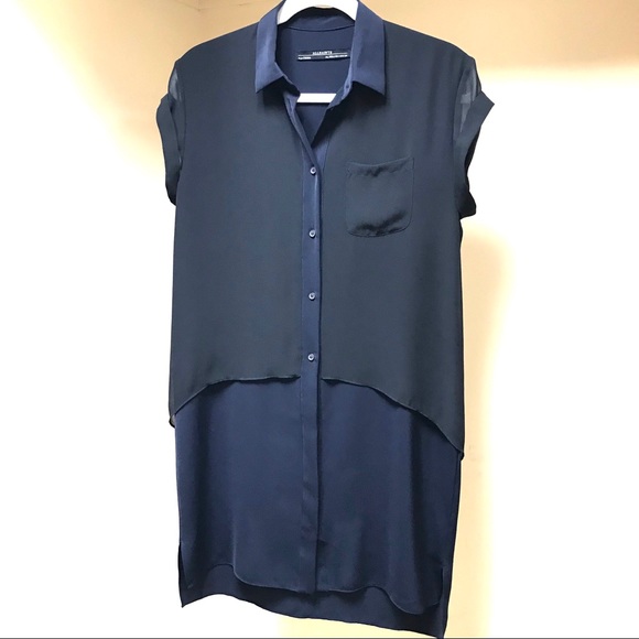 All Saints Silk Shirt Dress Size 2 Navy Black - Picture 7 of 8
